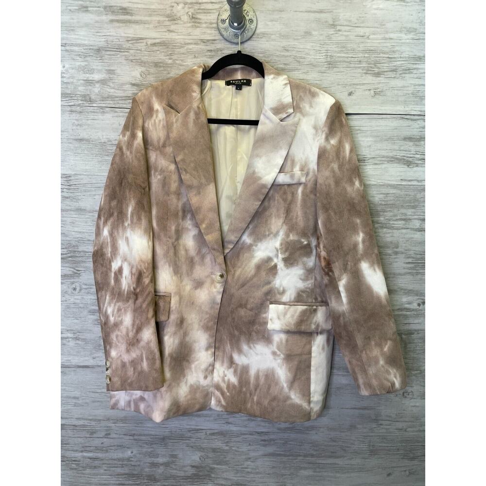Beulah Style‎ Blazer Womens L Brown Tie Dye Pattern One Button